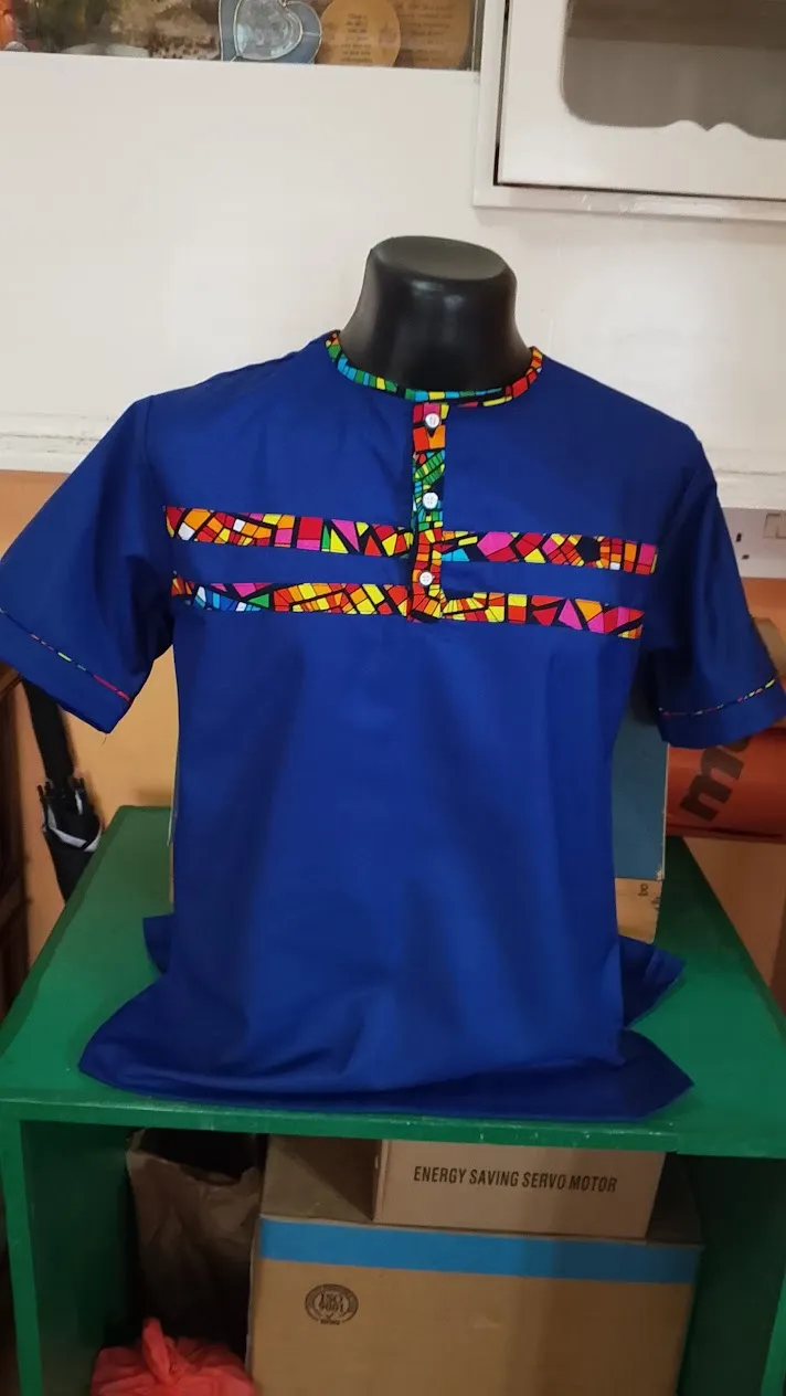 Custom Blue African Print Mens Shirt