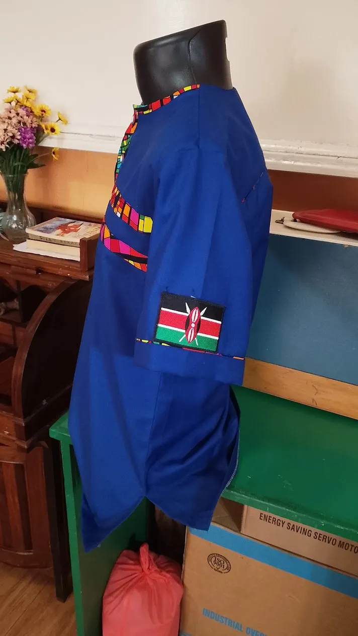 Side View Blue Shirt Kenyan Flag Patch